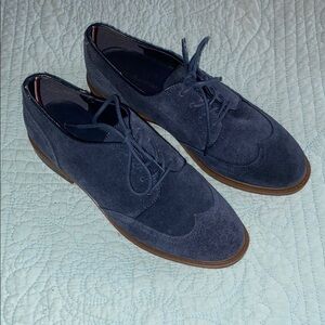 Blue Suede Wingtip Oxfords with Broguing